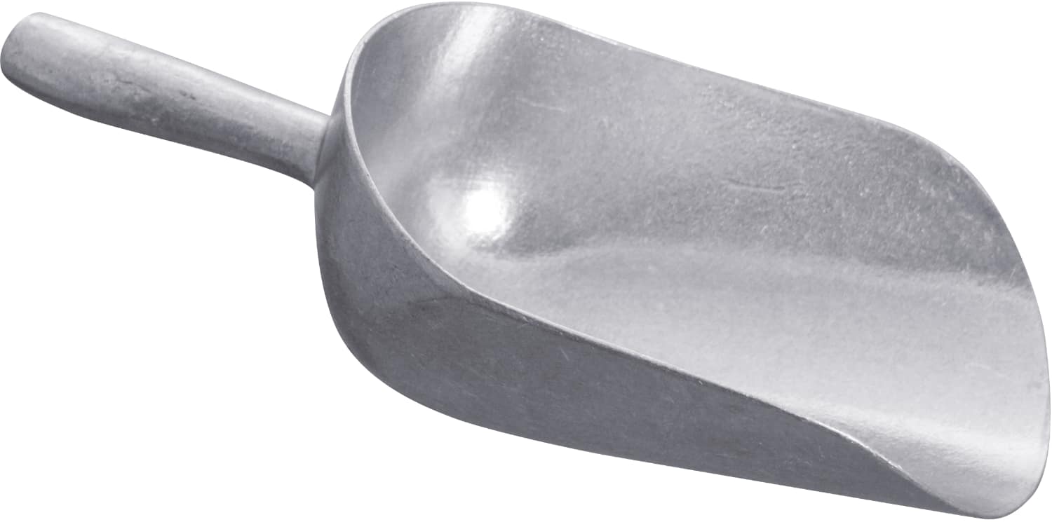 Flour scoop made of cast aluminium - handle on top - 180310