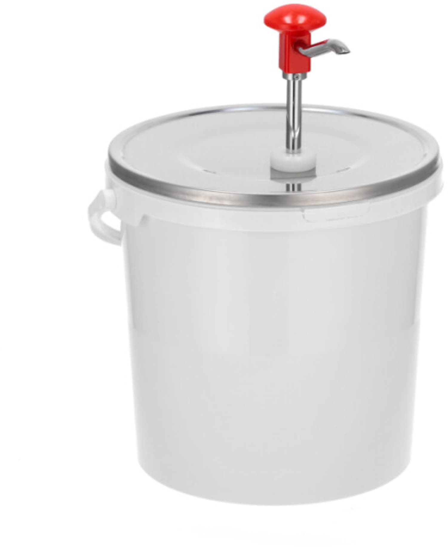 Dispenser with press button for buckets