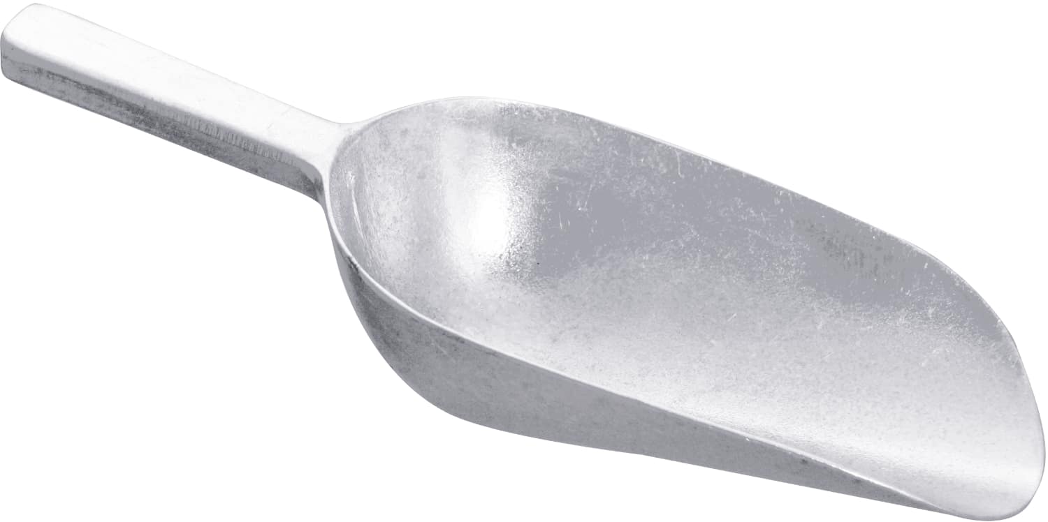 Flour scoop made of cast aluminium - handle on top - 180310